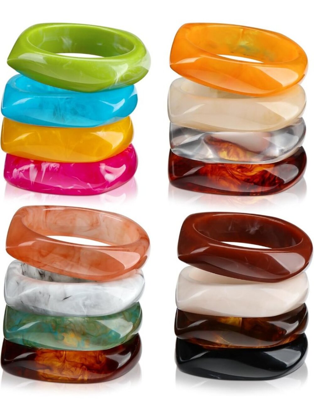 Colorful 16-Piece Resin Bangle Bracelet Set - Trendy Stackable Accessories